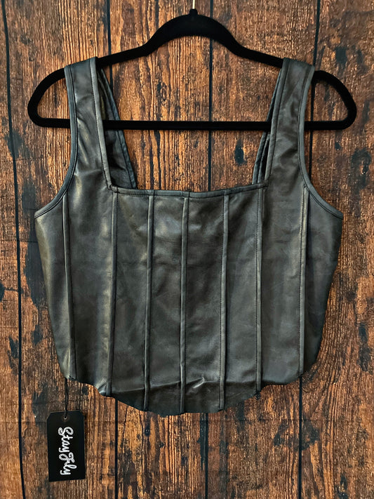 Faux Leather Black Corset Crop
