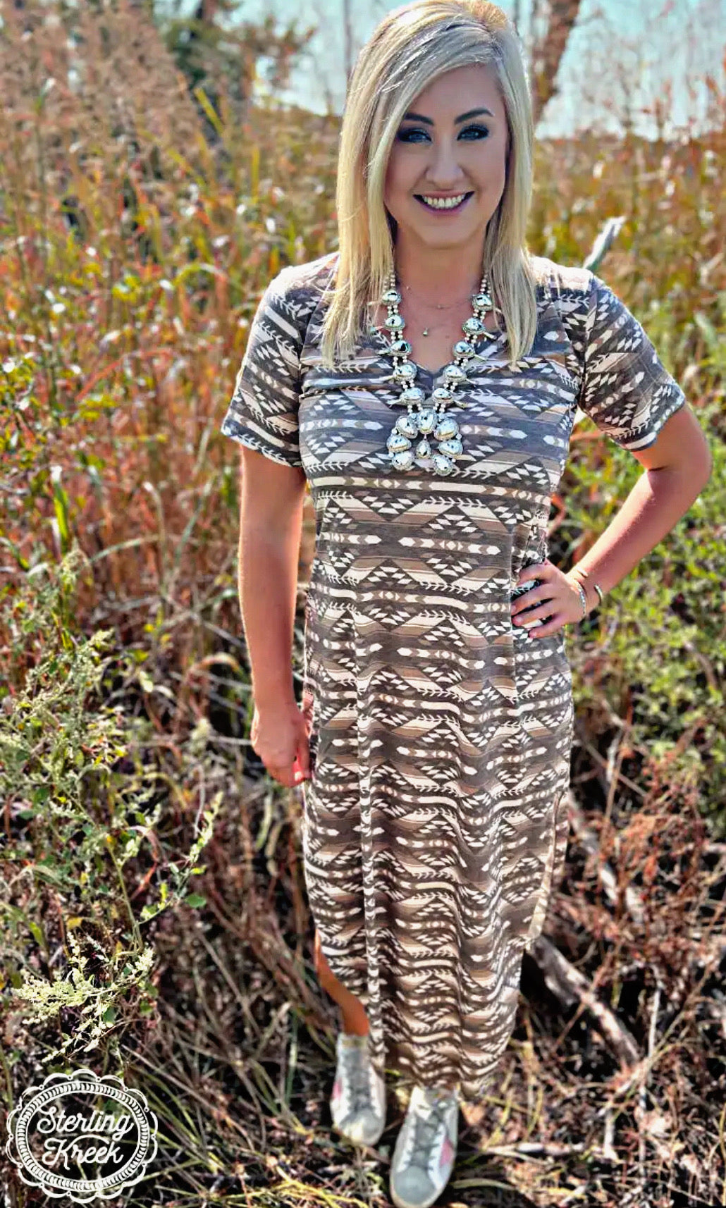 Brown/Cream Aztec Print Dress