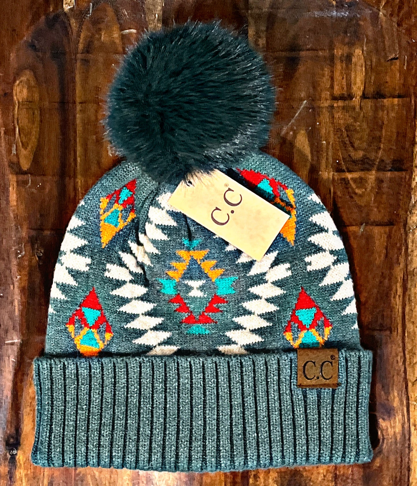 Forest Green Aztec Beanie