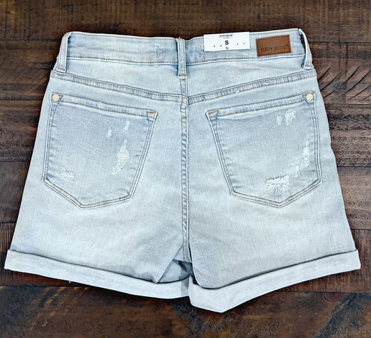 Aztec/Light Wash Distressed Shorts