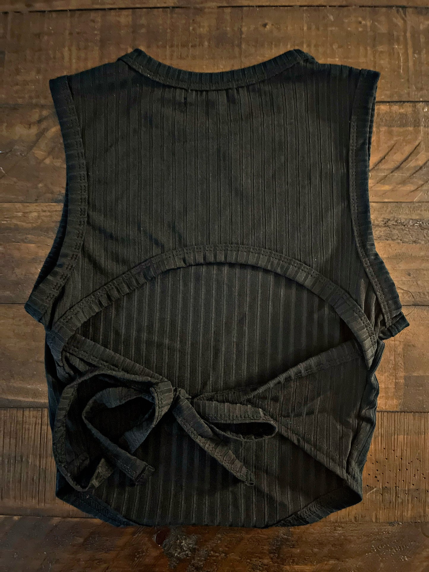 Ribbed Black Tie Back Top