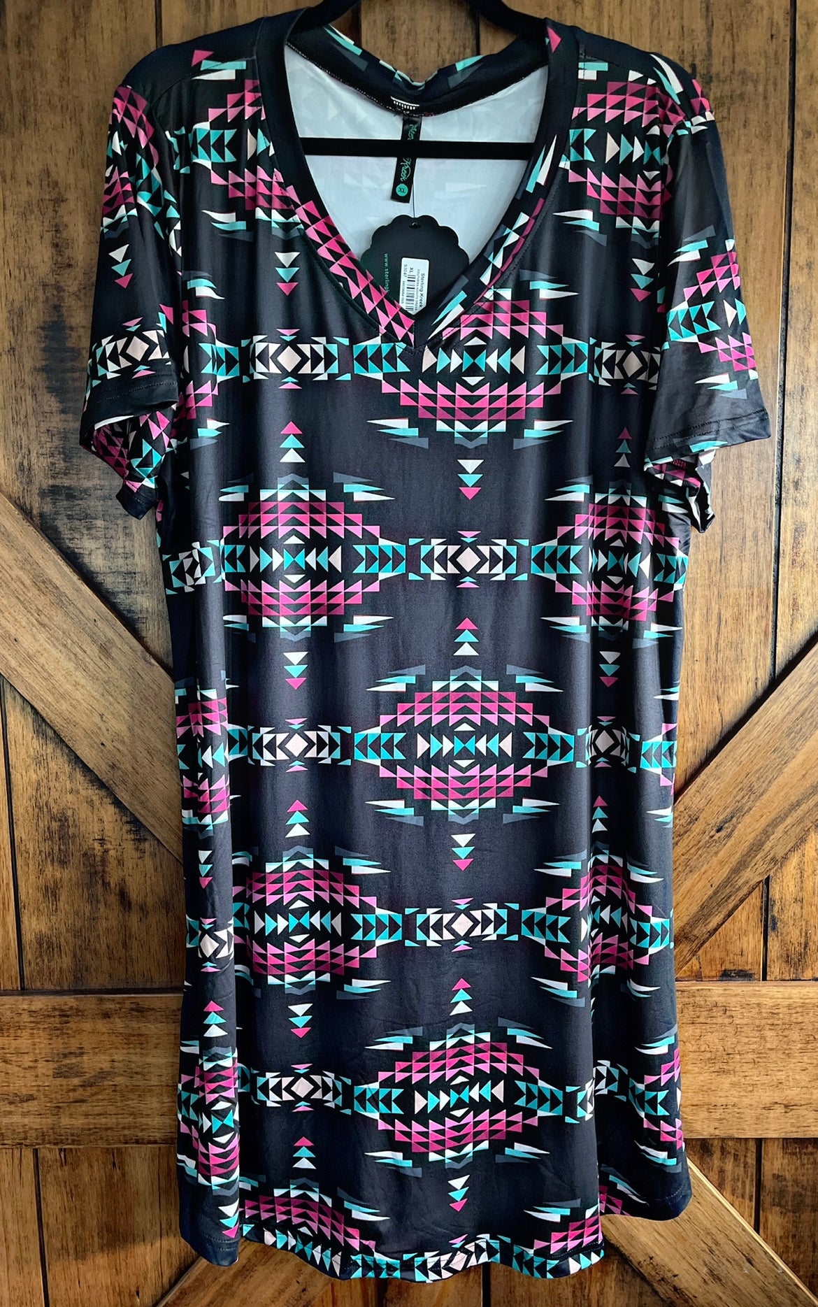 Black/Pink/Turquoise Aztec Dress