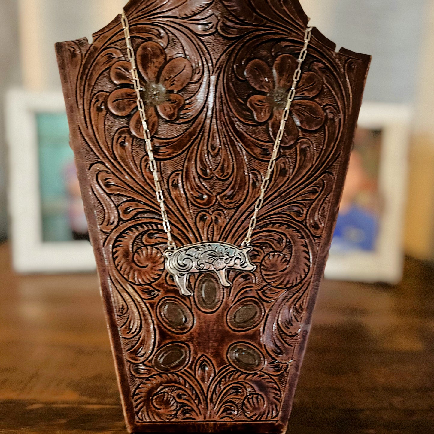 Tooled Pig Necklace