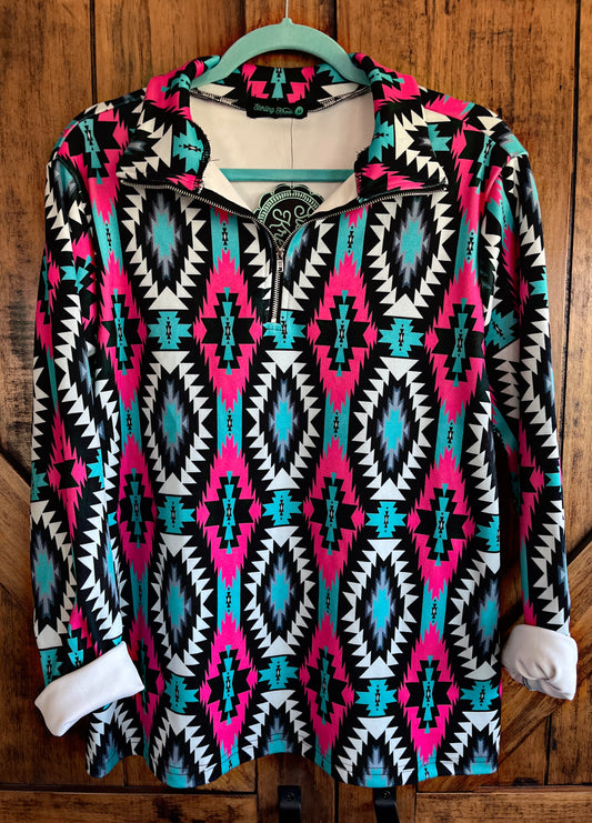 Pink/Teal/White Aztec Pullover