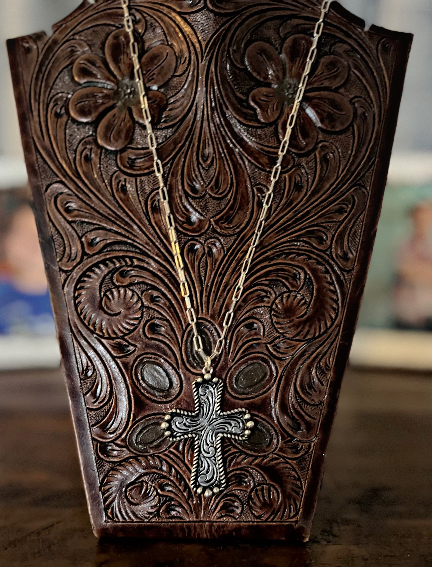 Tooled Cross Necklace
