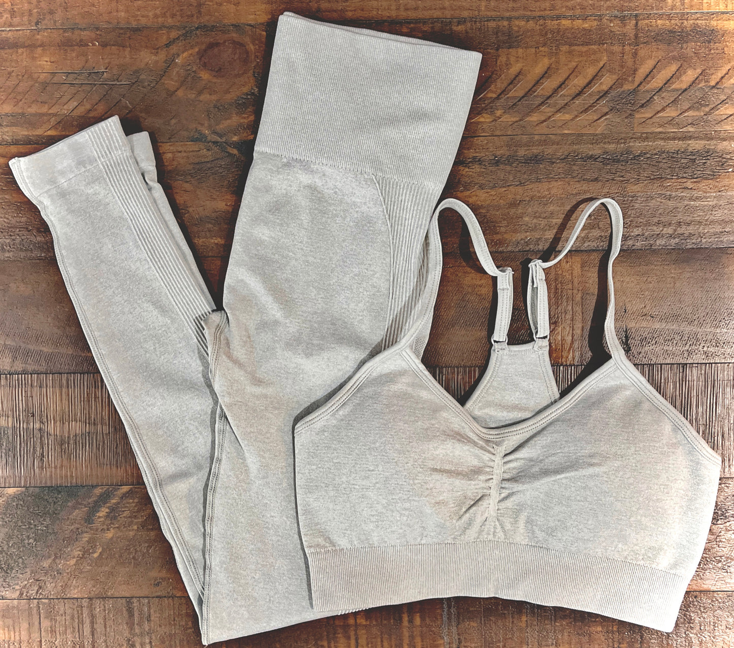 Light Gray Sports Bra and Matching Leggings Set