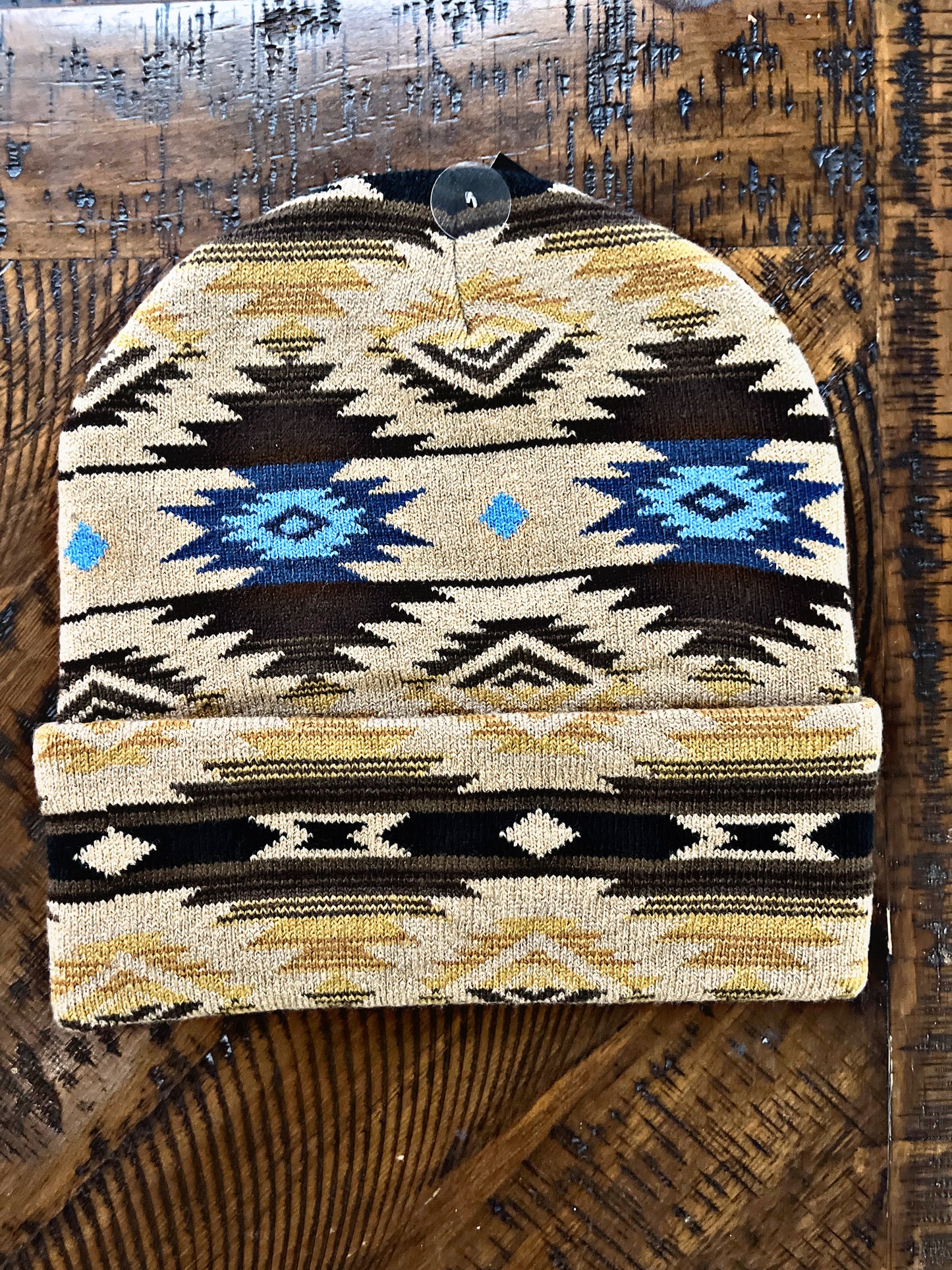 Taupe/Black/Blue Southwest Beanie