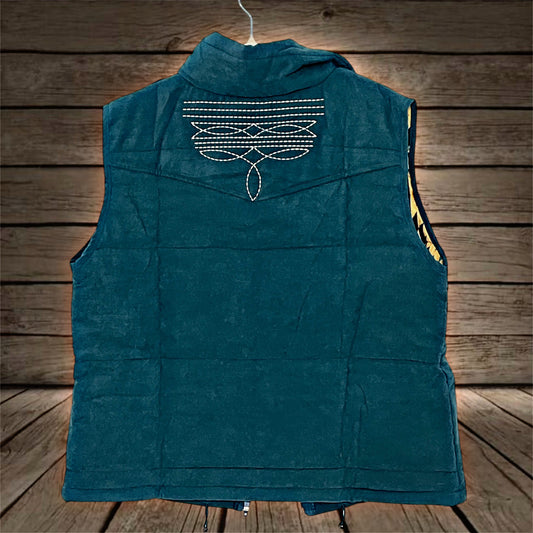 Teal Puffer Boot Stitch and Aztec Detailed Vest