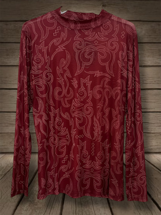 Maroon Boot Stitch Mesh Top