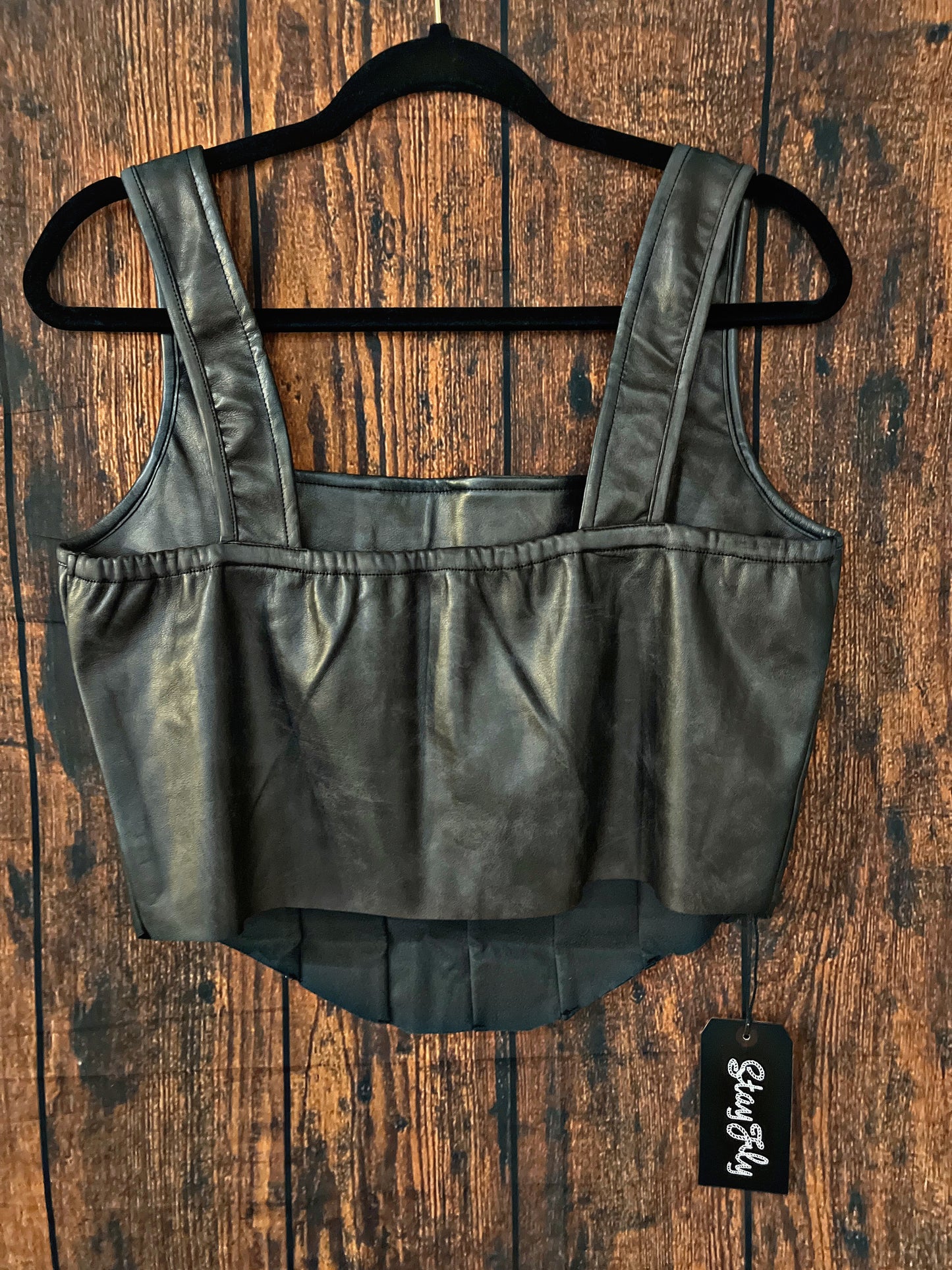 Faux Leather Black Corset Crop