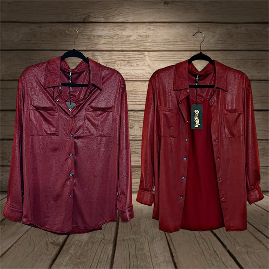 Red Soft Faux Leather Shacket/Top