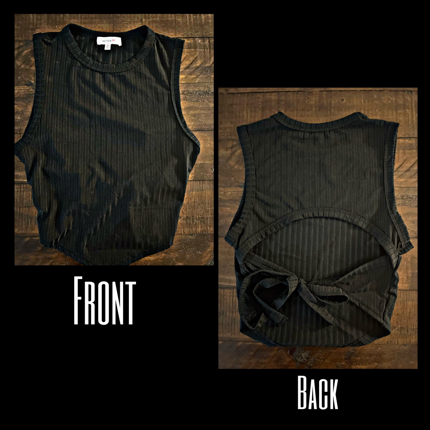 Ribbed Black Tie Back Top