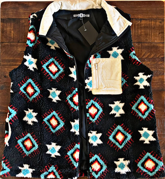 Black/Aztec Fleece Vest