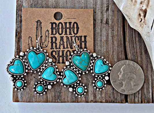 Heart/Turquoise Squash Blossom Earrings