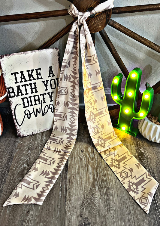 Beige Aztec Long Twilly Scarf