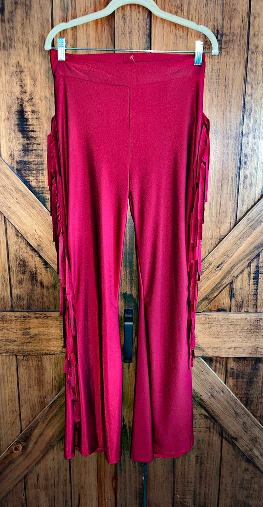 Red Satin Fringe Pants