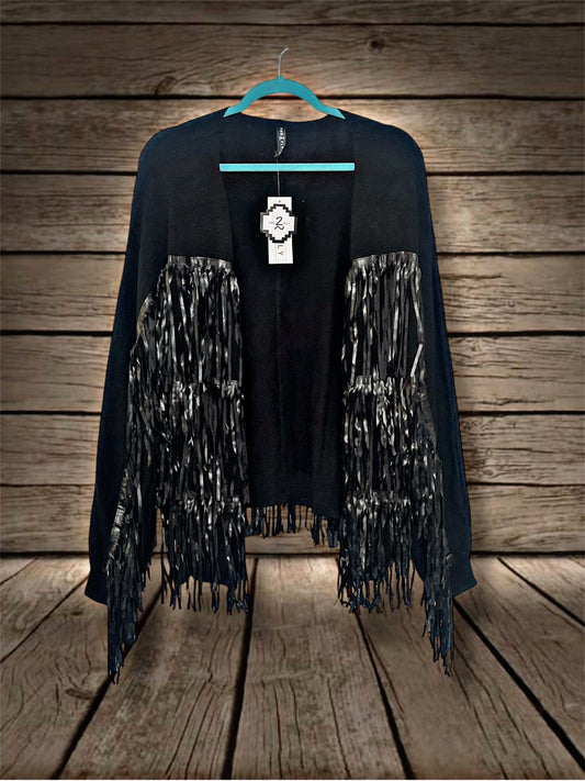 Black Fringed Cardigan