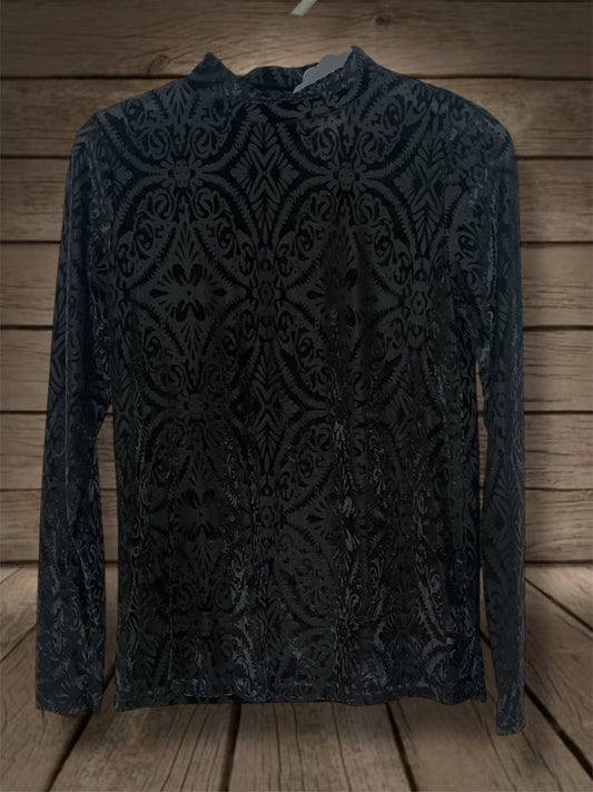 Black Tooled Velvet Mesh Top