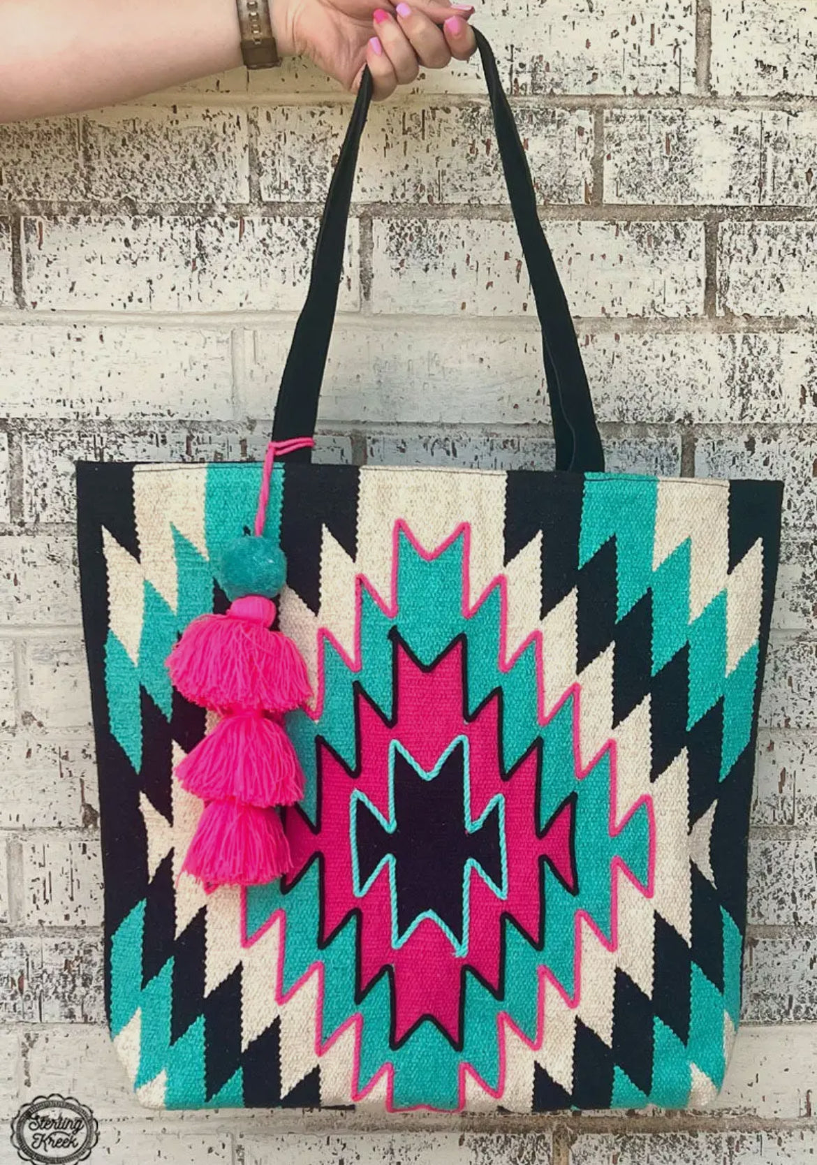 Turquoise/Pink Aztec Print Tote