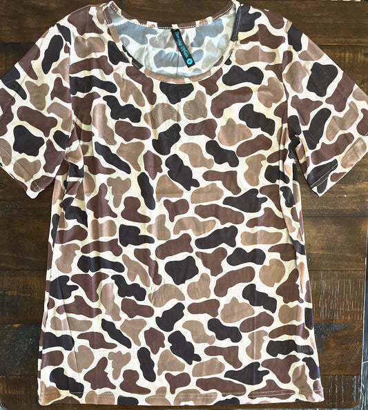 Short Sleeve Camo Mesh Top
