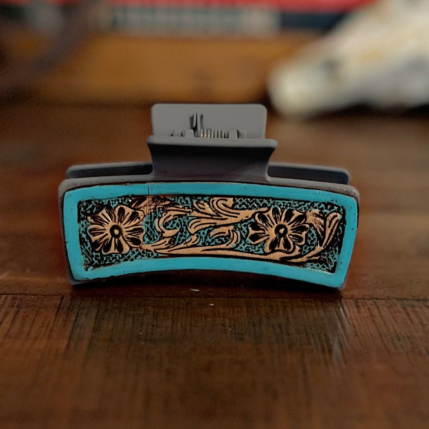 3.5” Myra Brand Hair Clips/Claws - Tooled Leather/Cowhide