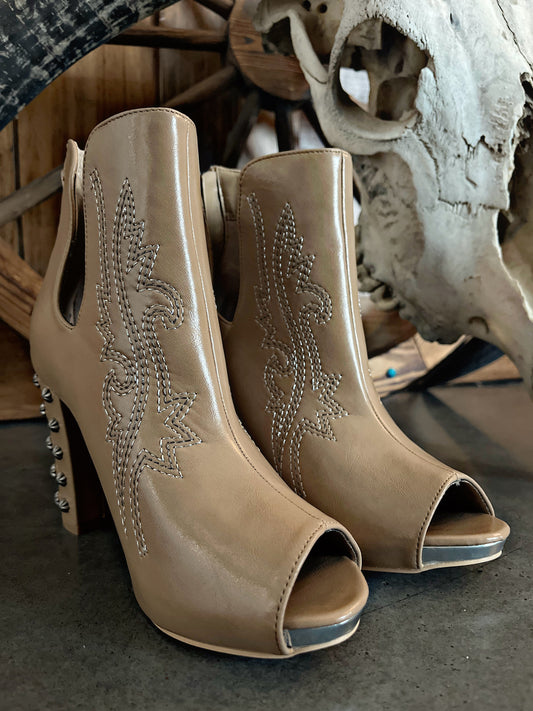 Taupe Studded Heel Boots