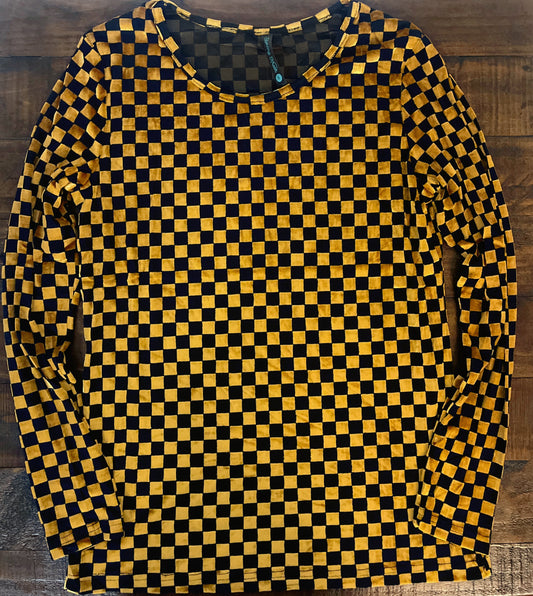 Checkered Gold & Black Velvet Mesh Top