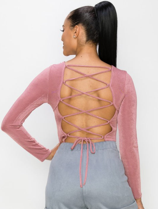 Rose Lace Up Back Bodysuit