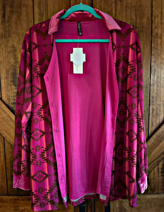 Pink Aztec Print Button Up