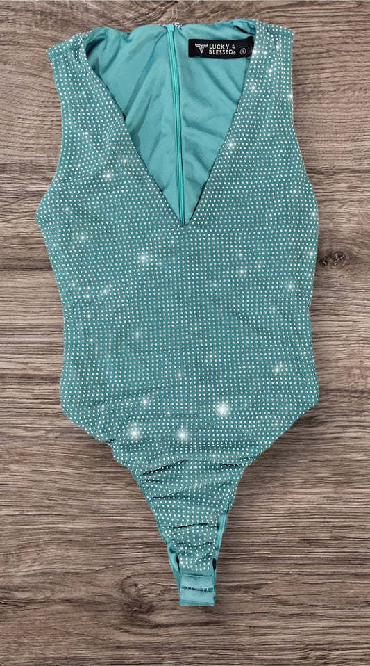 Teal Rhinestone Bodysuit