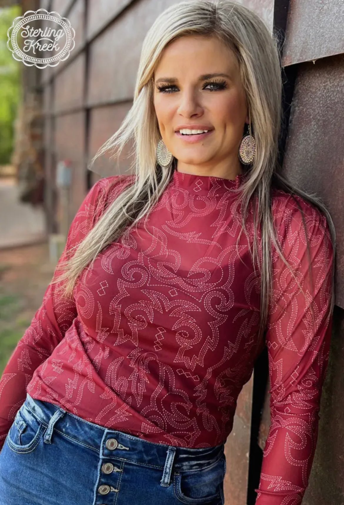Maroon Boot Stitch Mesh Top