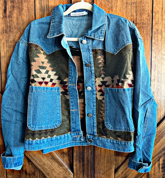Olive/Aztec Denim Jacket