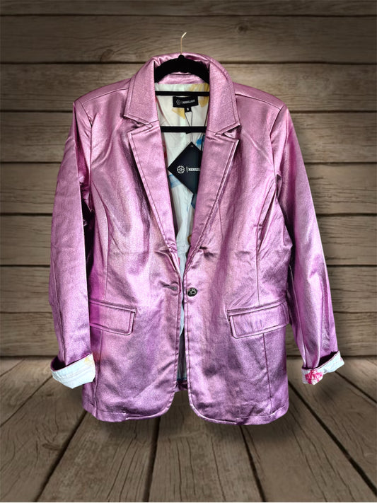 Metallic Faux Leather Pink Blazer