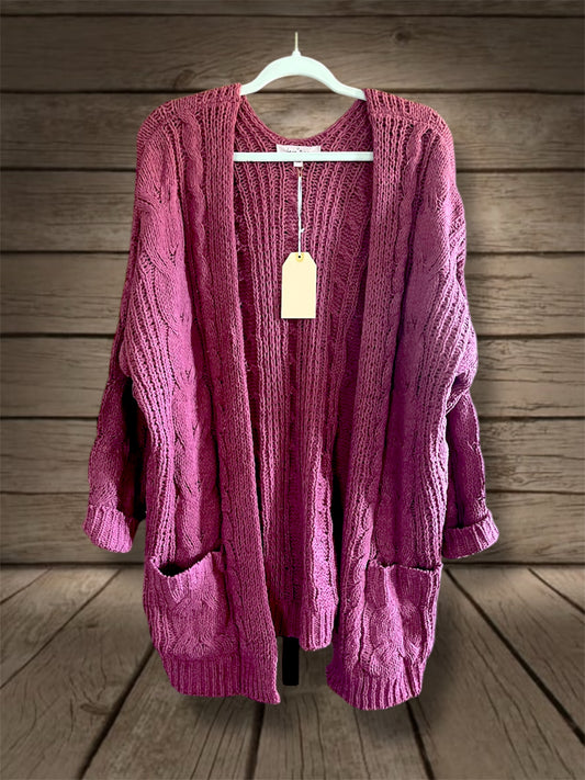 Mauve Cable Knit Cardigan