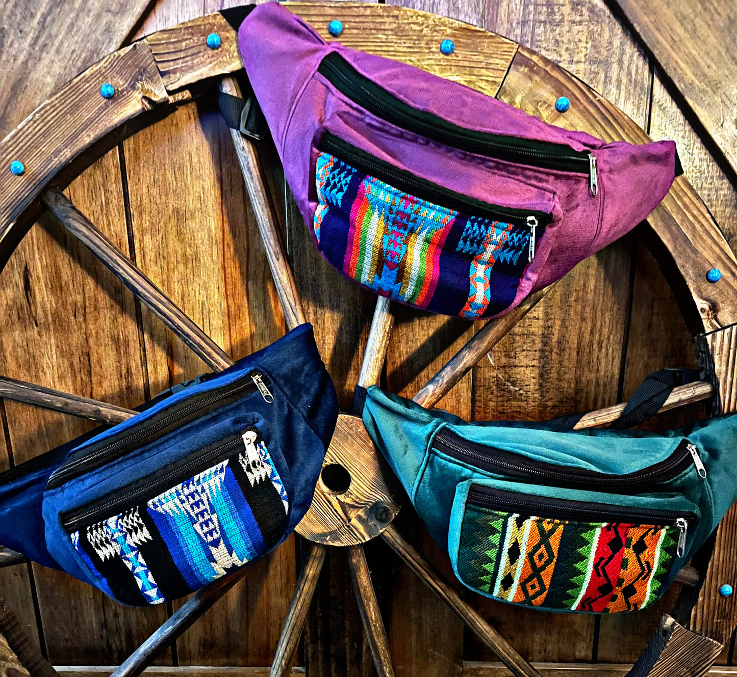 Suede/Southwest Print Fanny Packs