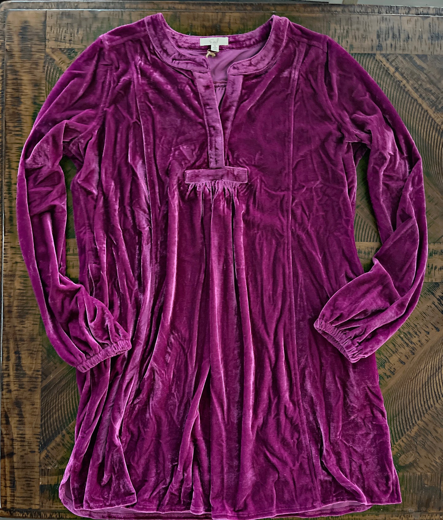 Magenta V Neck Velvet Dress