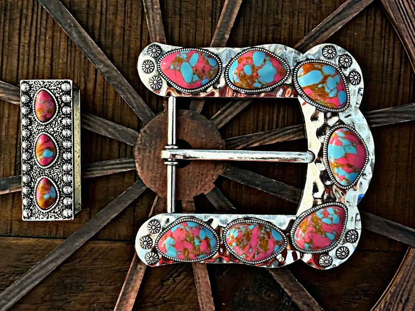 Pink Mix Stone Belt Buckle