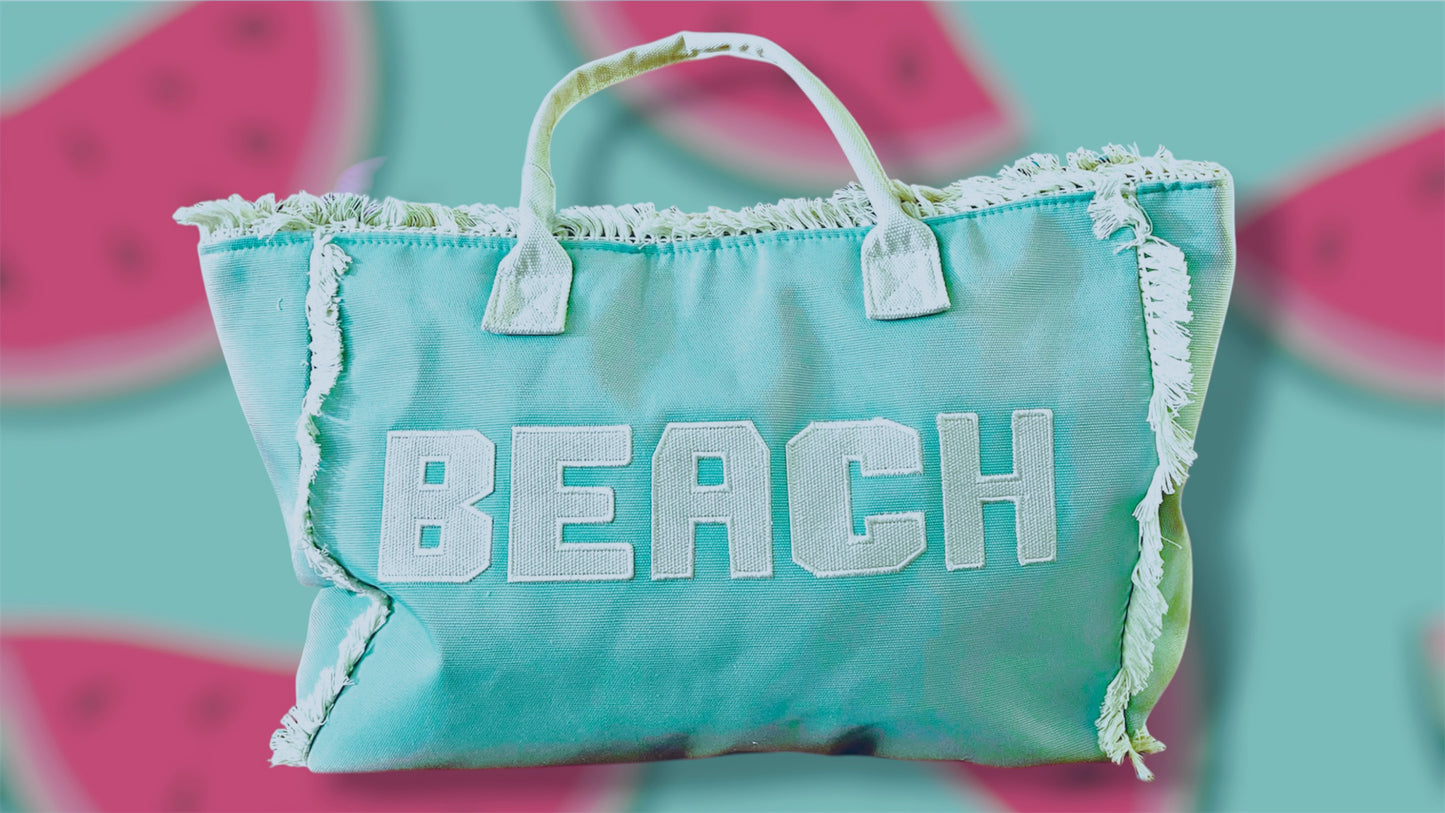 Mint Colored Canvas Beach Tote