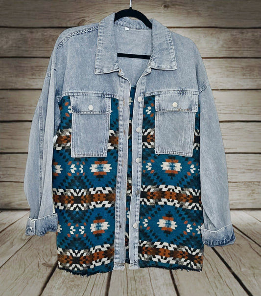 Denim/Teal Aztec Shacket