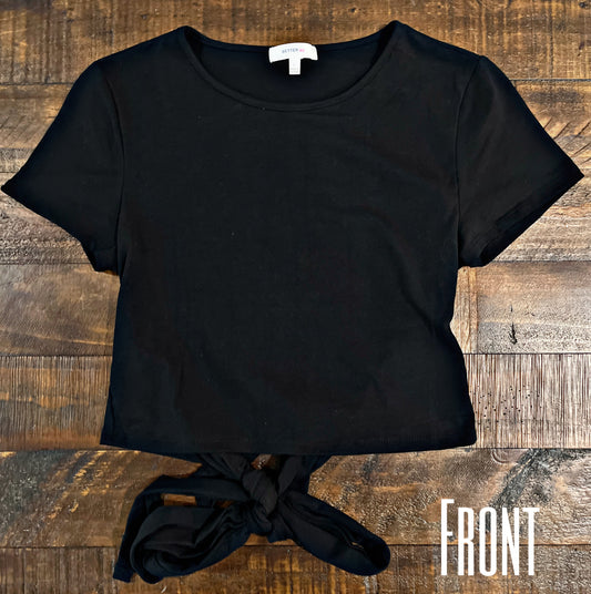 Black Open Back Tie Top