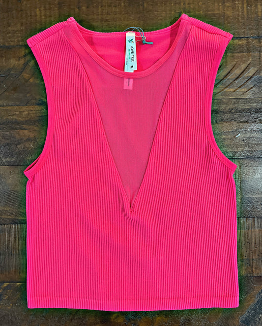 Black or Pink V Mesh Crop