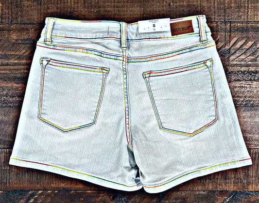 Light Washed with Multi-Colored Stitch Shorts