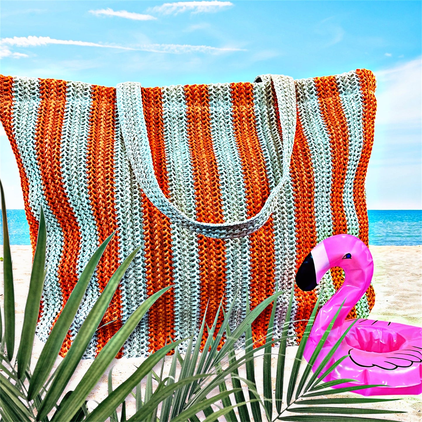 Orange Striped Beach Tote
