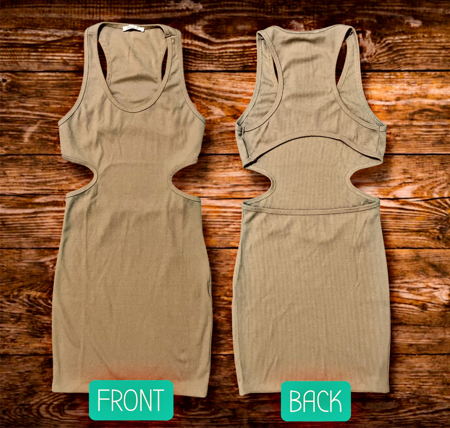 Open Back Bodycon Dress in Beige or Black