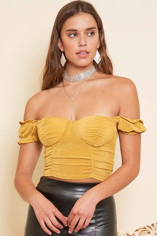 Mustard Tube Slinky Crop Top