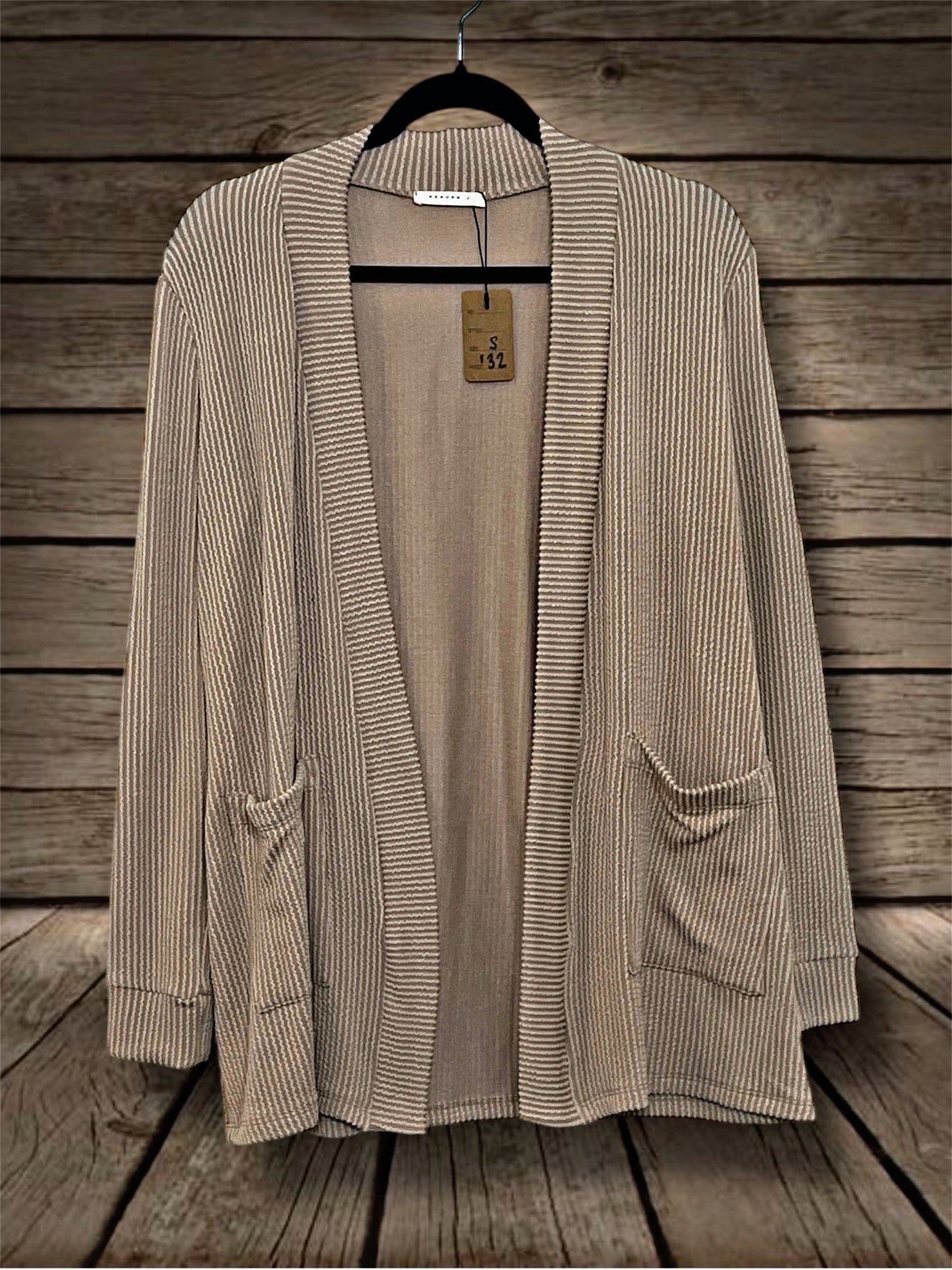 Beige Ribbed Cardigan