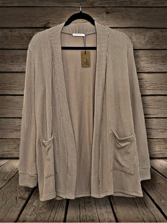 Beige Ribbed Cardigan