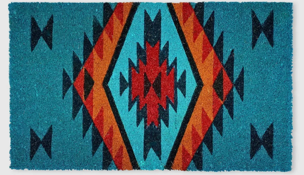 Teal Aztec Door Mat