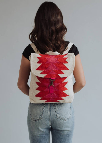 “Texas” - Cream, Red & Pink Aztec Backpack
