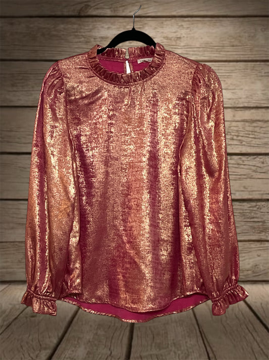 Pink Metallic Long Sleeve Top